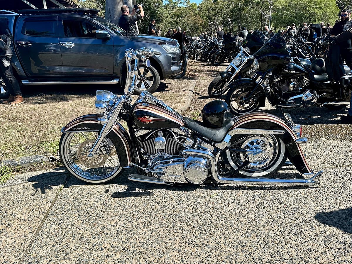 Custom motorcycle at show and shine event