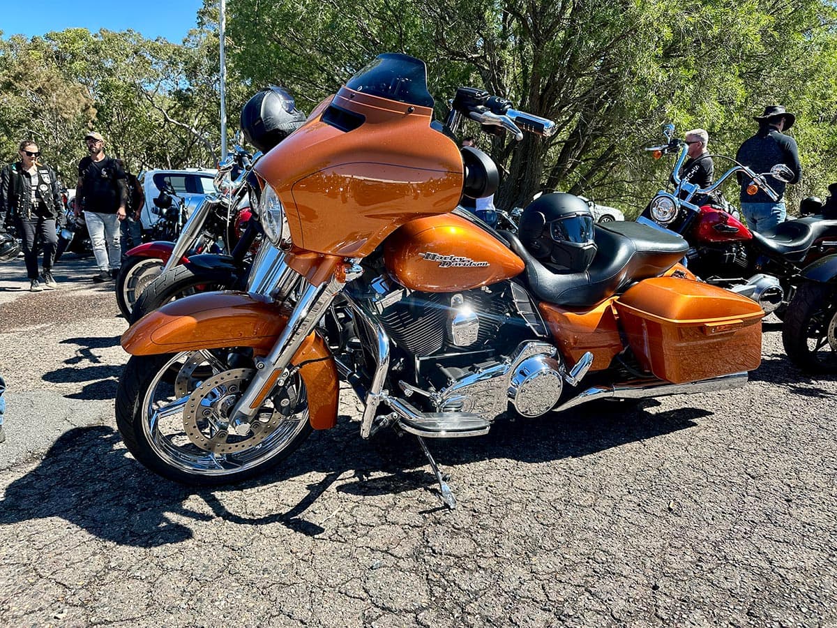 Custom motorcycle at gathering