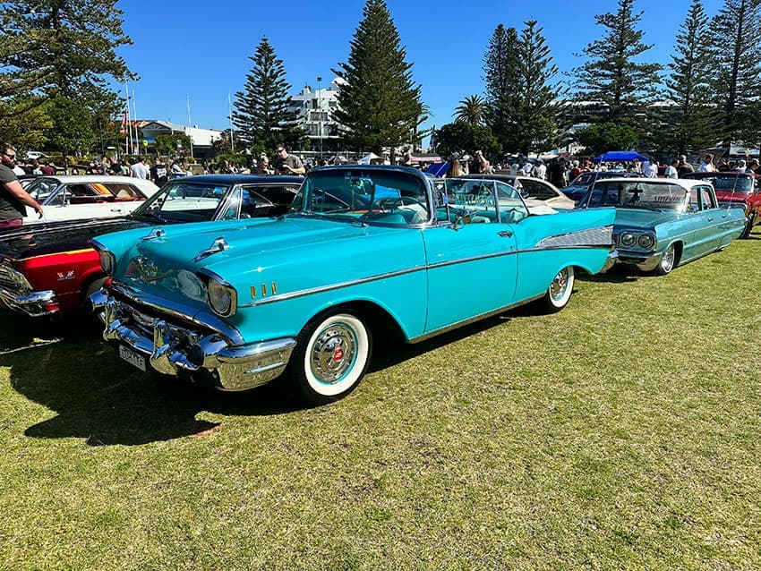 Custom lowrider with white wall tires at Lowrider Sunday 2023