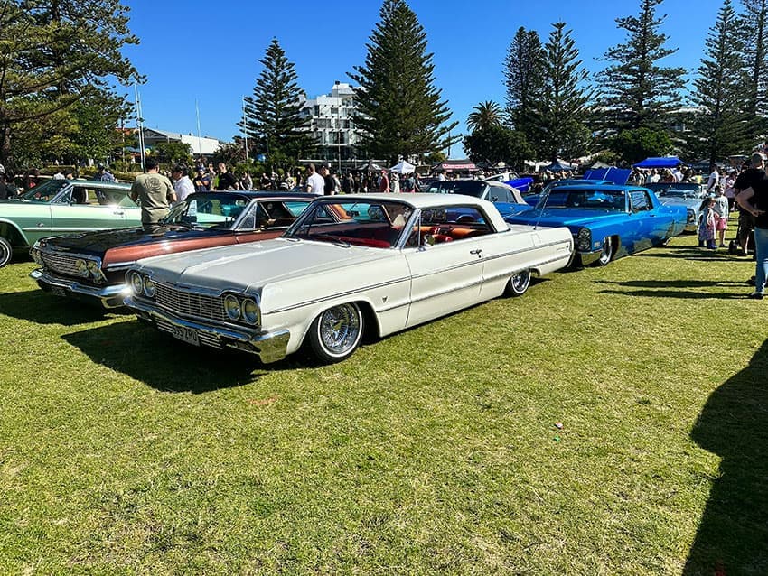 Custom trike with lowrider styling at The Entrance car show