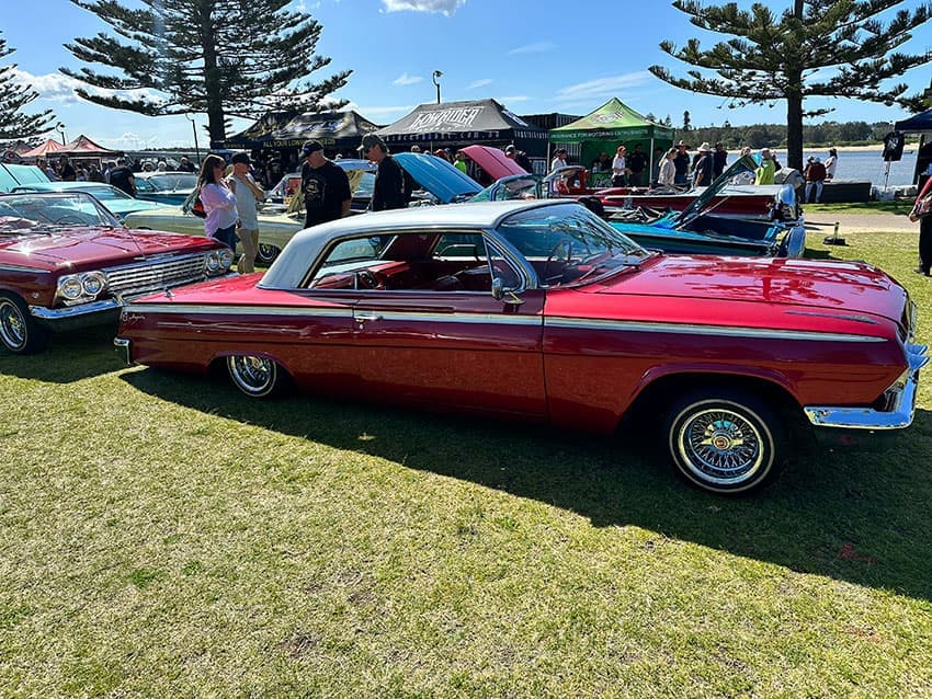Crowd and custom vehicles at Memorial Park Central Coast NSW